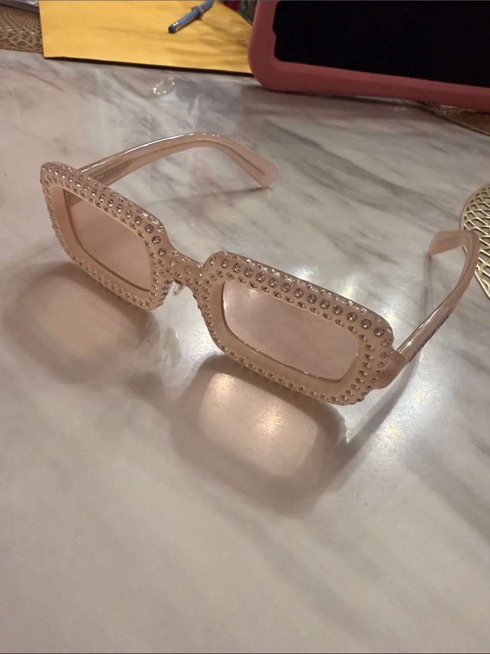 Miu Miu Blush Pink Crystal-Trim Sunglasses
